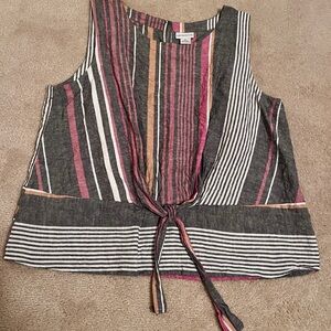 Liz Claiborne Linen Blend Striped Tie Front Tank Top XL Coastal Boho Resortcore